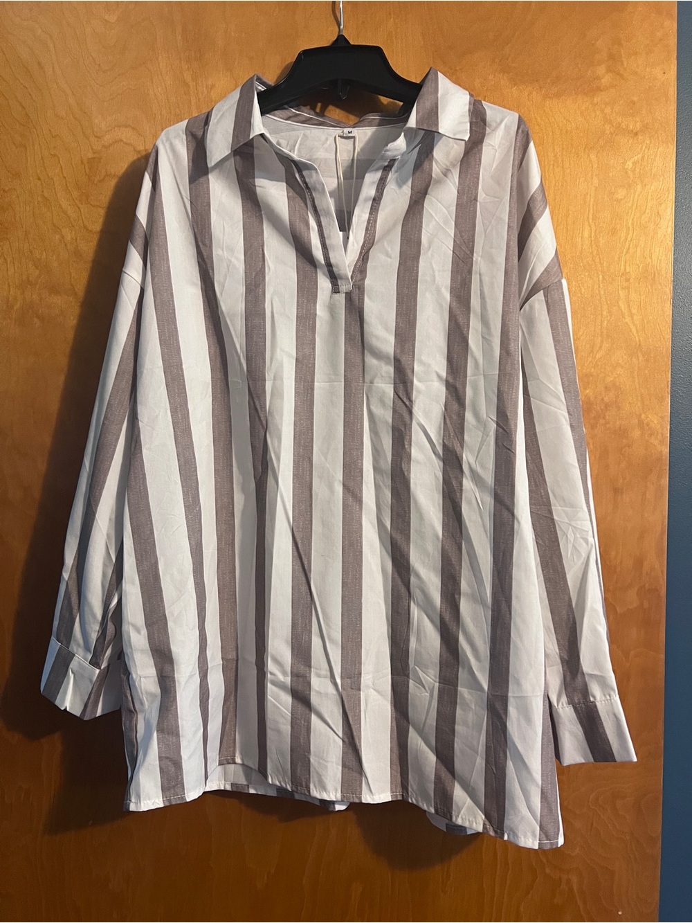 Women’s Striped White and Brown Long-Sleeve Shirt
